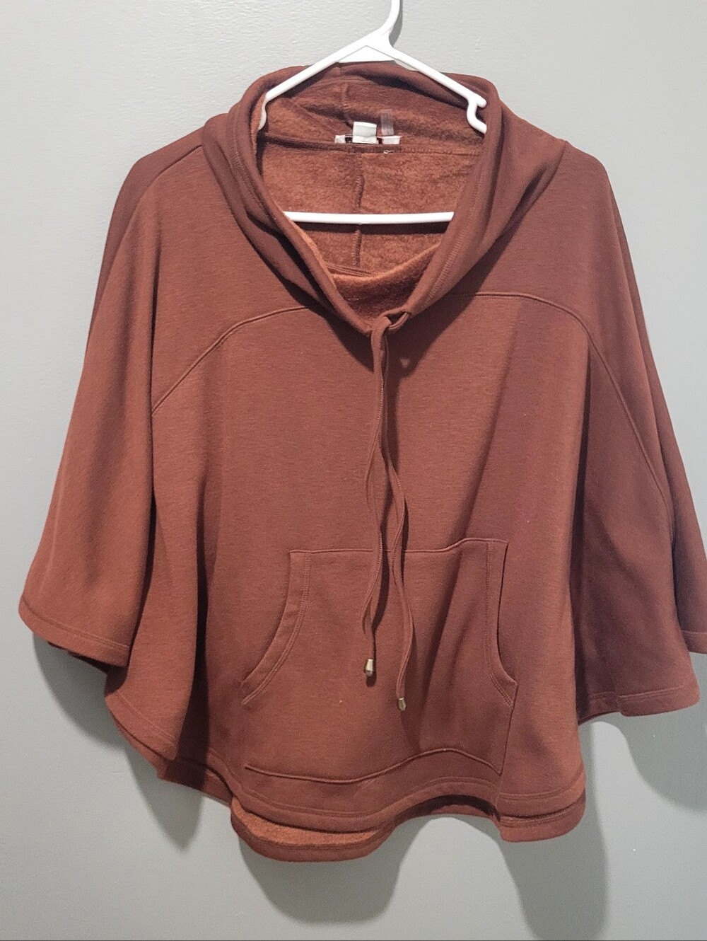 Simply Noelle Boho Burnt Orange Drawstring Cowl Neck Pulover Sz L/Xl